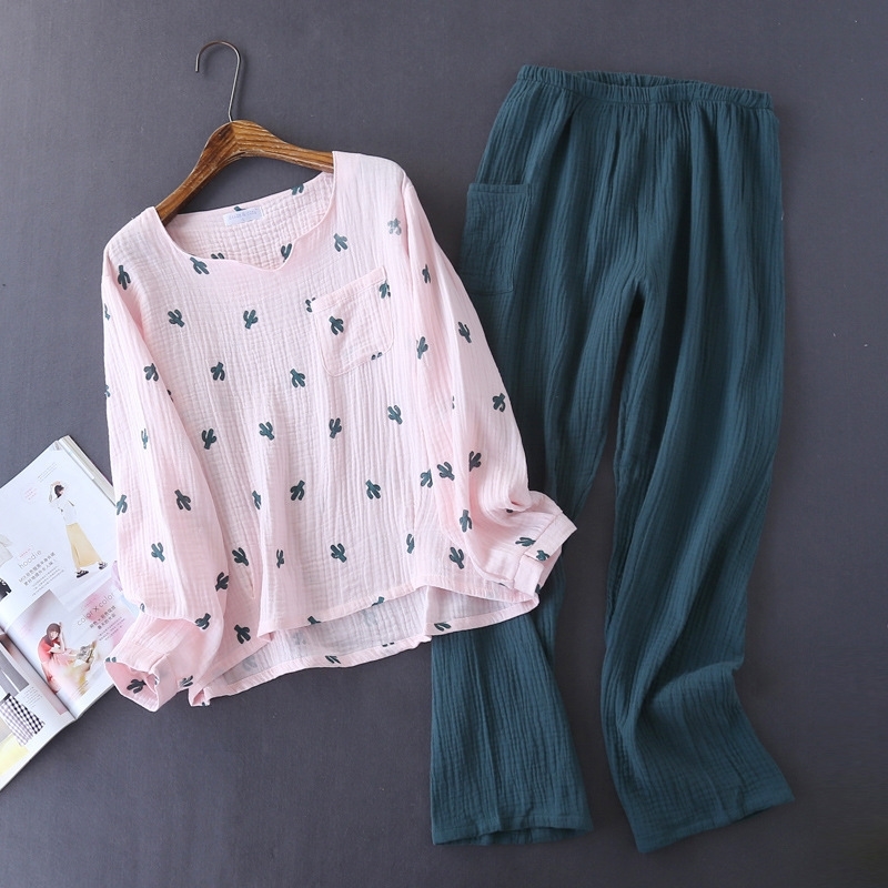 

Daeyard 100% Cotton Pajama Sets Women Natural Spring Long Sleeve Shirts And Pants 2 Pcs Pyjamas Soft Sleepwear Casual Homewear 201105, Beige
