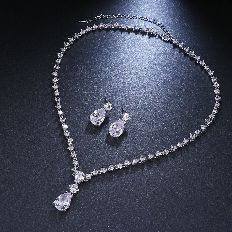 Emmaya Mode Simple Cubique Zircone Cristal Femmes Boucles D'oreilles Collier Ensemble Pour Les Mariées De Mariage Costume Bijoux Ensemble Y200602