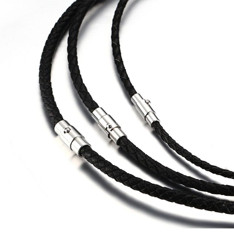

4MM Black Braided Cord Rope Men's Made Leather Necklace for Men Choker Silver Color Tone Stainless Steel Magnetic Clasp