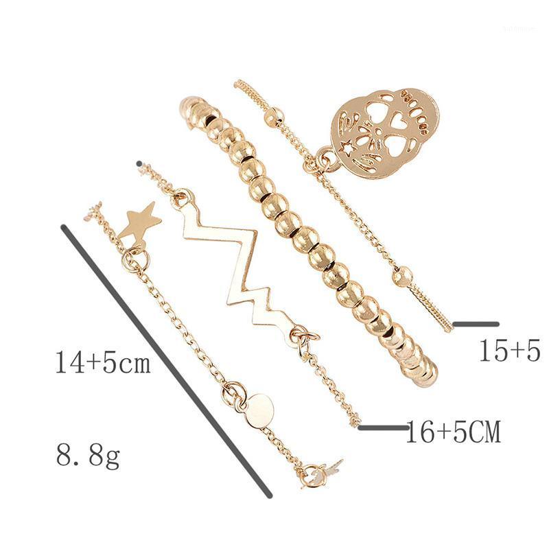 

4Pcs/Set Fashion Women Bracelets Star Discs Bone Pendant Heartbeat Beads Gold Bracelet Set Birthday Party Jewelry Gift1