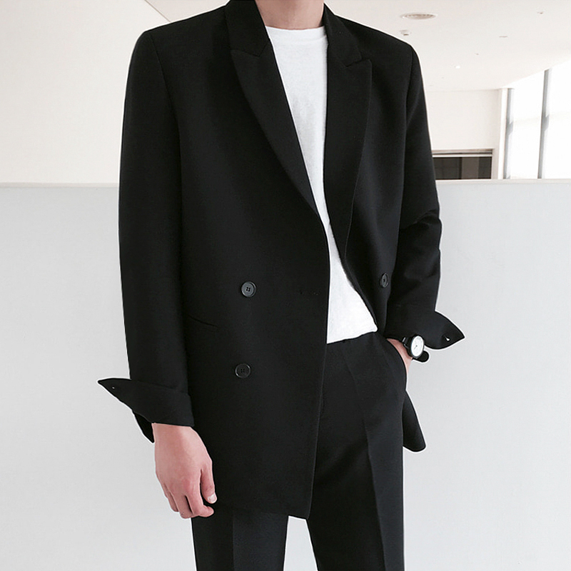 

2021 Male Suits Spring Thin New Autumn Double Breasted Wear Youth M-2xl Clothes HT50, Black