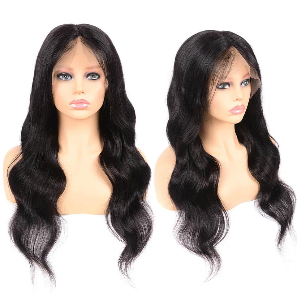 

13*4 Lace Front Human Hair Wig Pre Plucked BodyWave Malaysian for Woman Bleach Knots Big Body Wave Wigs Wavy Black Natural Color Brazilian Virgin Wig, As the picture shows