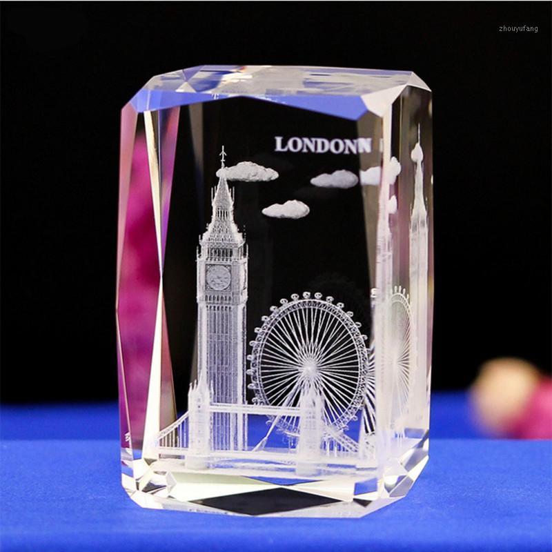 

Decorative Objects & Figurines 3D Laser Engraved Cube Crystal Glass London Model Paperweight Tower Bridge Eye Big Ben Feng Shui Collectible