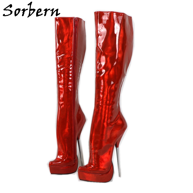 

Sorbern Multi Color Holo Knee High Boots 21Cm High Heel Ballet Heels Platform Pointy Toes Custom Wide Slim Fit Calf Legs, Lavender