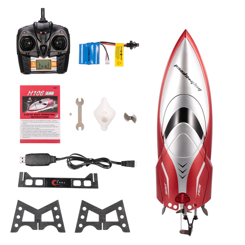 

2.4G 4CH High Speed Racing Boat 30KM/H With Mode Switch Self Righting Surfing RC Boat 150m RC Distance RC Speedboat Racing to, Red