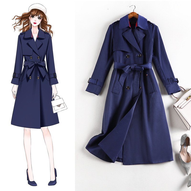

Vertical Feeling Jacket Dress 2021 Fall New Overcoat Length Trench Long Coat for Woman 8853 Ul3z, Ming blue