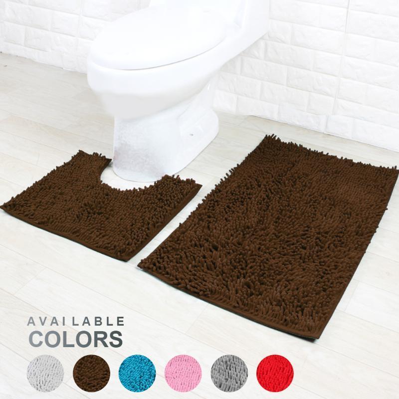 

2Pcs -Slip Bath Mat Bathroom Carpet Rug Set Flannel Kitchen Bath Mat Carpet Bathroom Toilet Rug Washable Restroom1