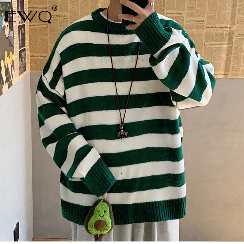 

EWQ / Men Striped Casual Knitted Sweater Men's Korean Collage Autumn Pullover Tops Male O-Neck Oversize Sweater Fashions 9Y0027, Red white
