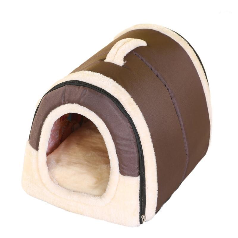 

Portable Foldable Dog Puppy Cat House Kennel Nest Soft Bed With Mat For Small Medium Pet Comfortable Travel Tent1, Brown