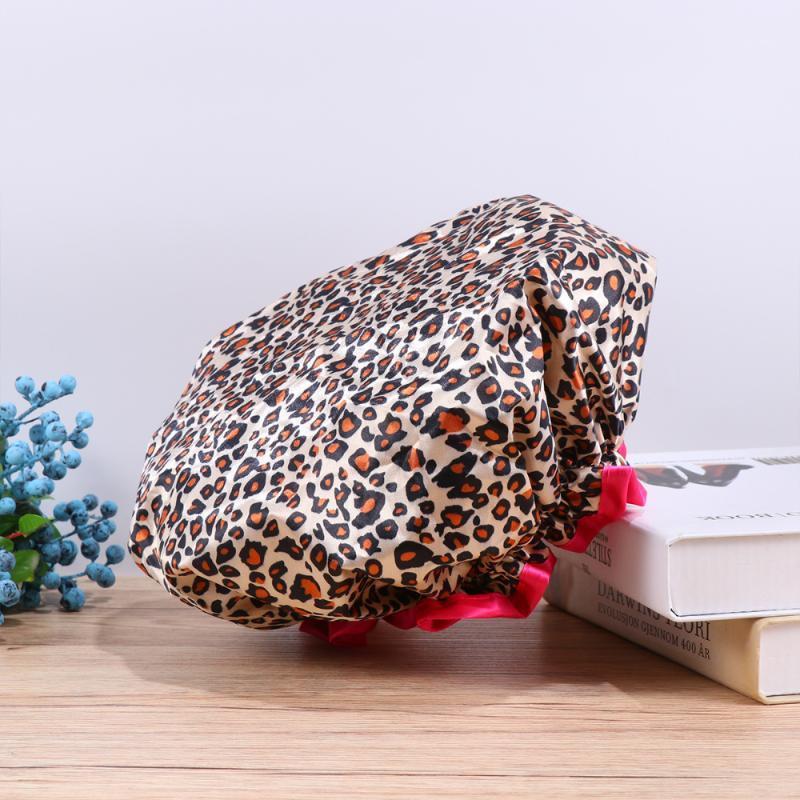 

2Pcs Waterproof Double-layer Bathing Caps Creative Leopard Pattern Shower Caps Preventing Lampblack for Women Ladies1