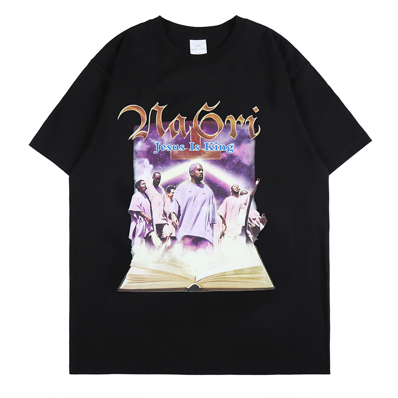 

2021 New 100% Cotton Man's Hip Hop Shirt Figure Print Short Sleeve 8XN1, White