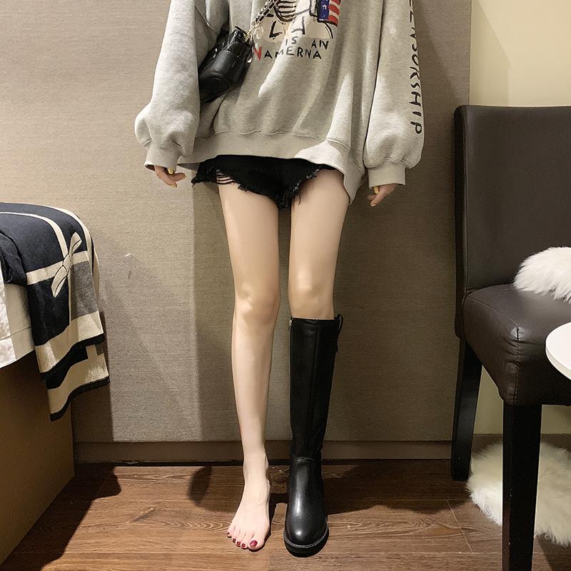 

PU Autumn and Winter Women's Boots Motorcycle Boots Side Zipper Warm Snow Fashion Shoes New Model Long Legs, Black