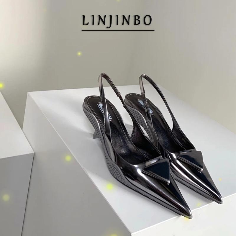 

Sexy Pointed Toe Kitten Heel Shoes Women Design Slingback High Heels Sandals Women Dress Party Pumps 2021 Spring, White