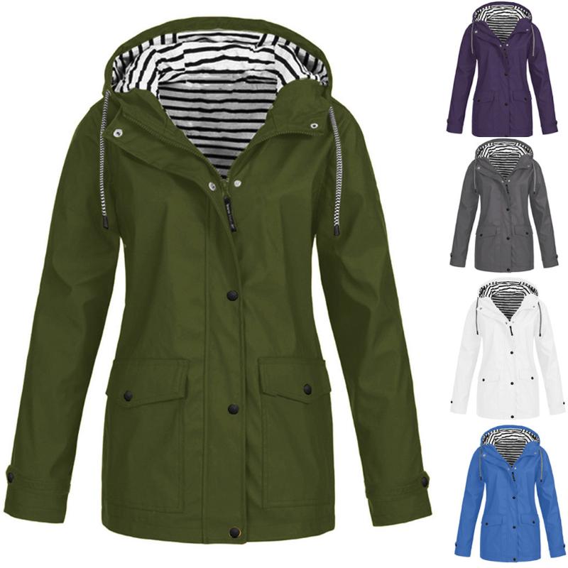 

Women' Solid Rain Jackets Outdoor Harajuku Hoodied Waterproof Long Coats Overcoat Long Windbreaker Outerwear Plus Size #T2Q, White
