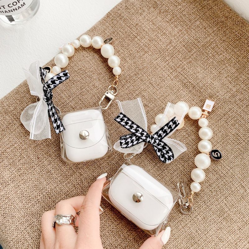 

Luxury Pearl Bracelet Headphones Case For Apple AirPods Case Silicone Transparent Protective Cover For Airpods Accessories Box, A for airpods 1/2