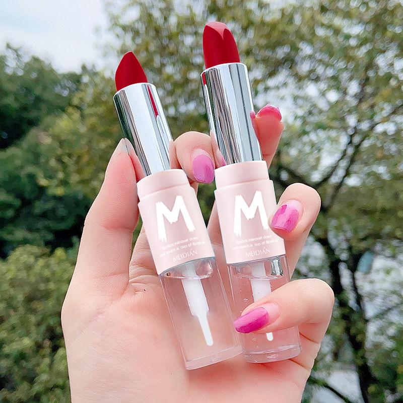 

Online Celebrity Hot Selling mei dian Lipstick Raincoat Lipstick Double Headed Design Tube Long-lasting Fixation Moisturizing Ma, Meidian lipstick raincoat 02 poison