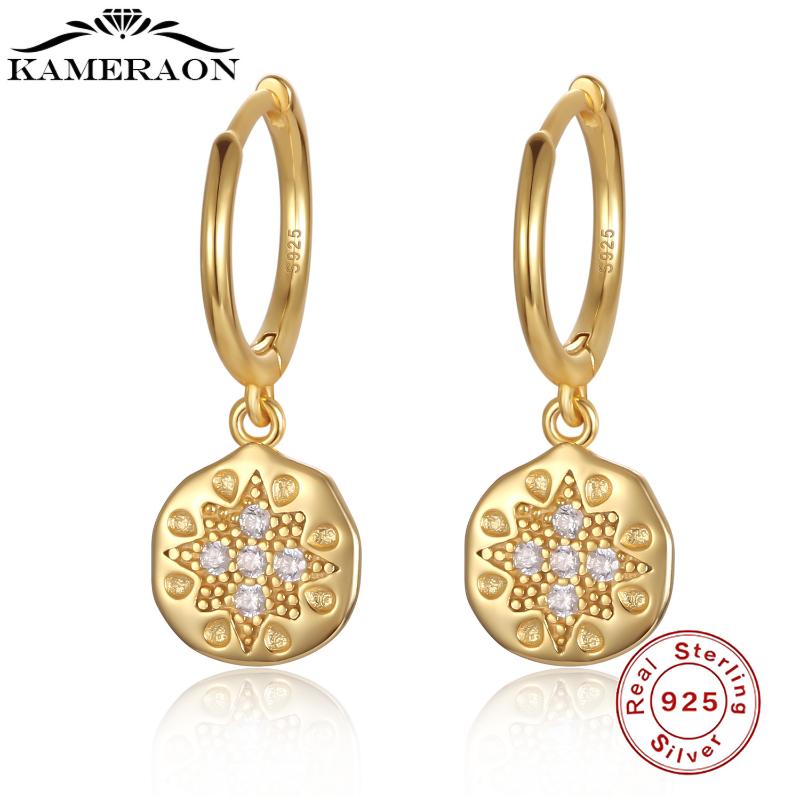 

S925 Sterling SIlver Earrings Vintage Baroque Mini Hoop Earrings For Women Cute Circle Fine Jewelry Gold Color