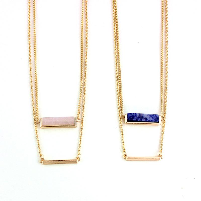 

Double Layer Pink/Blue Stone Pendant Necklaces For Women 2020 Gold Color Chain Necklaces Pendants Colares SNE160065