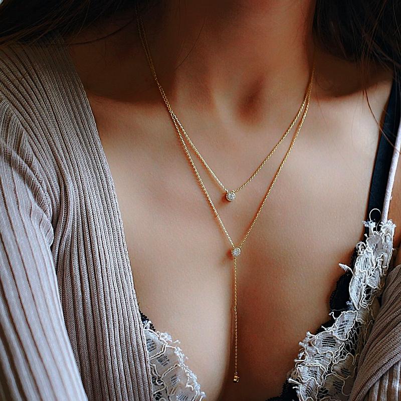 

Sexy Modern Y Shape Long Necklace With sparking round cz Pendant Pave CZ Chain Necklace Women Boho Jewelry delicate party gifts
