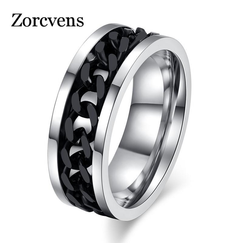 

ZORCVENS 2020 New Stainless Steel Chain Spinner Ring For Men Gold Black Silver Color Punk Rock Rings Accessories Jewelry Gift