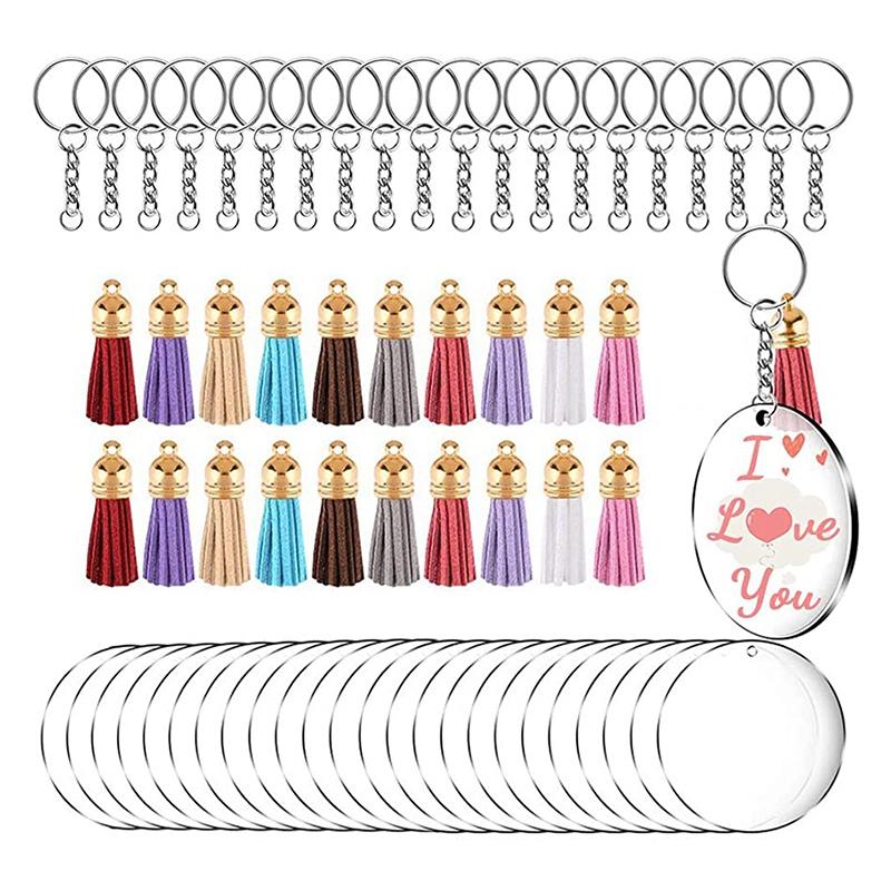 

180Pcs Acrylic KeyChain Making Kit with Tassel, 60 Sets Acrylic Transparent Circle Discs and Keychain Rings
