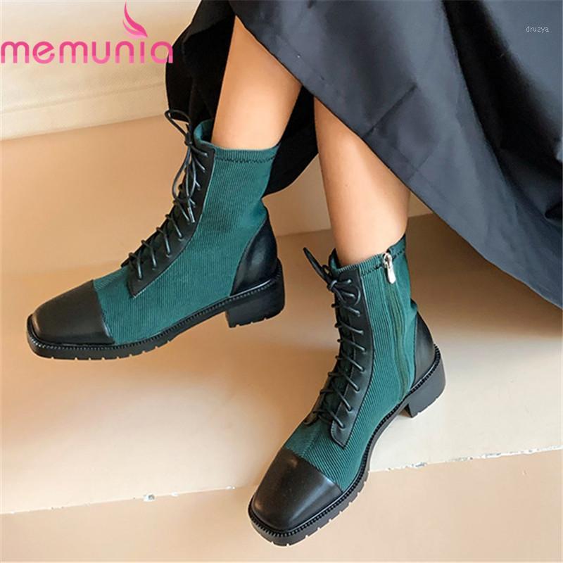 

MEMUNIA 2020 New arrival women boots genuine leather comfortable ladies shoes autumn winter mixed colors ankle boots1, Black