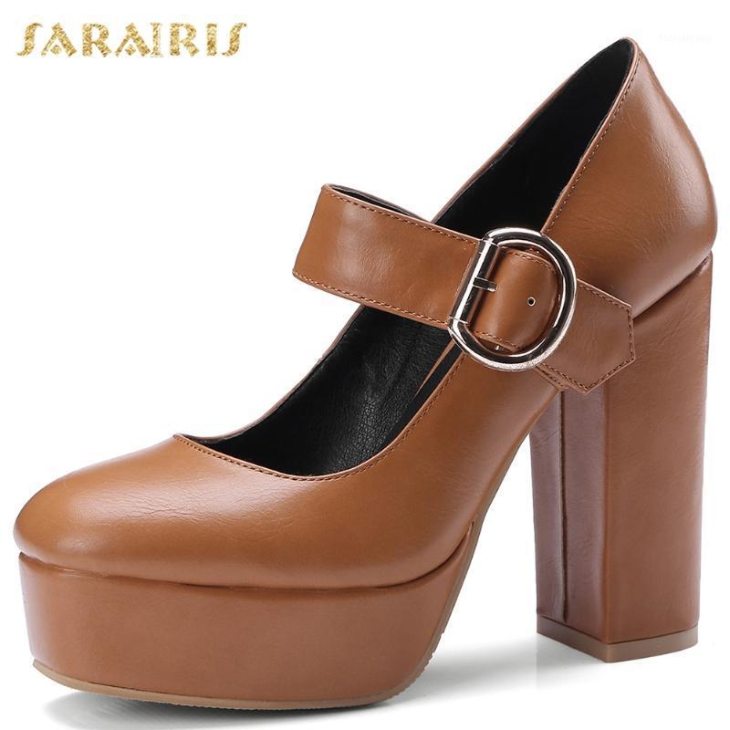 

Sarairis 2020 New Design Big Size 42 Office Ladies Pumps Woman Shoes Platform Thick High Heels Buckle Strap Mary Janes Pumps1, Beige
