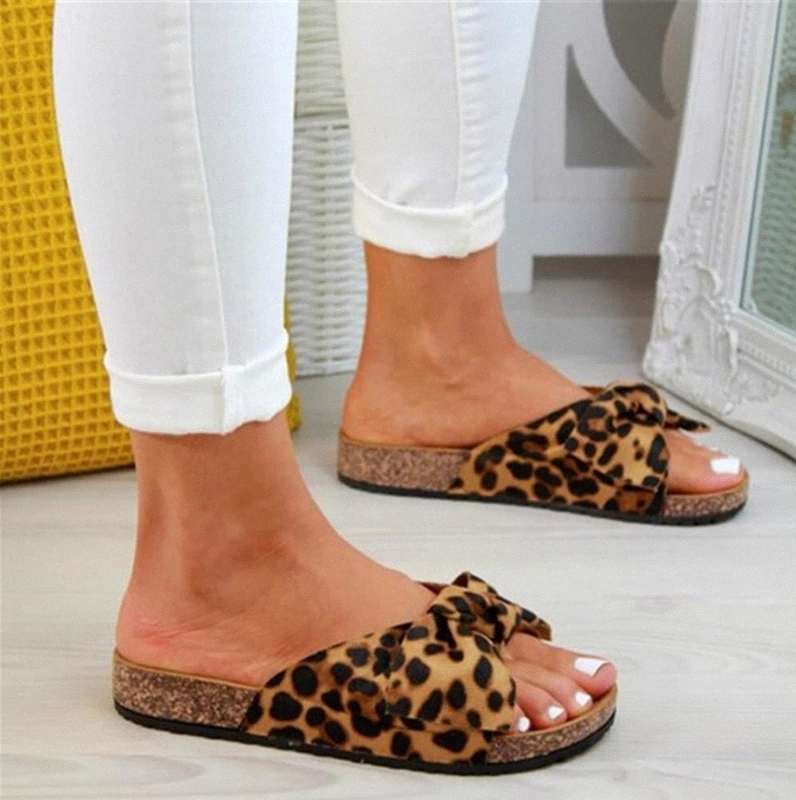 

Women Leopard Slippers 2020 Bow Slides Platform Women's Summer Slip On Footwear Ladies Fashion Flats Female Casual Beach Shoes #Xw8r, Black
