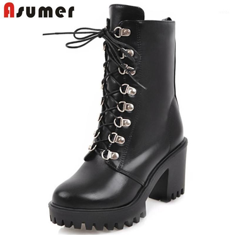 

ASUMER 2020 big size 44 women ankle boots lace up high heels platform boots autumn punk classic dress party prom shoes woman1, Black