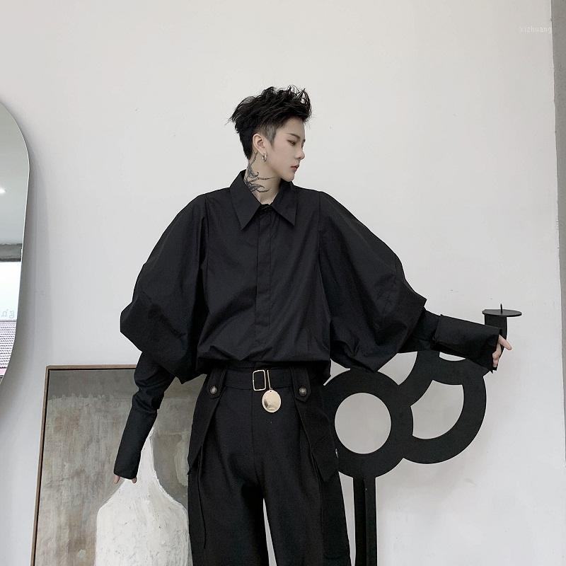 

Men's Casual Shirts Male Japan Streetstyle Vintage Punk Gothic Loose Dress Men Retro Fashion Wide Long Sleeve Shirt Stage Clothing1, Black