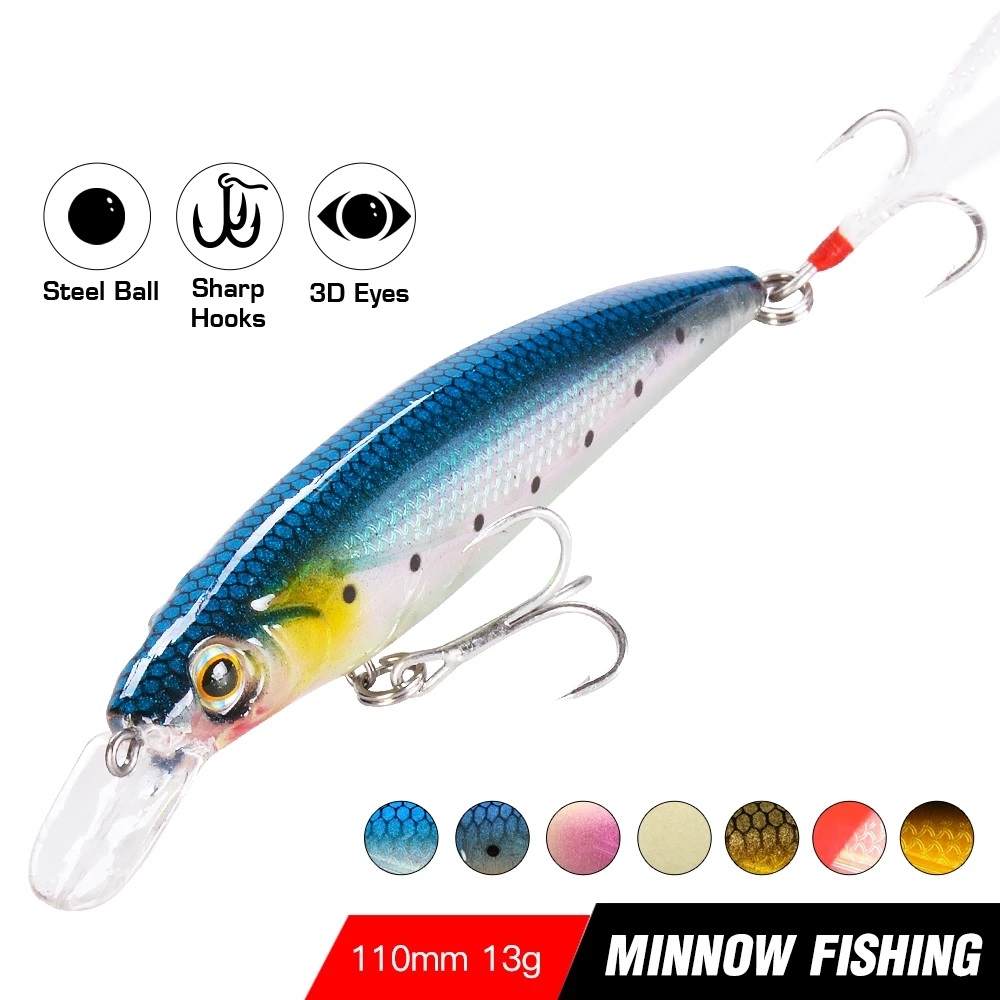 

11cm 13g Minnow Swimbait Fishing Lures Jerkbait Luminous Hard Bait Wobbler Bass Swimming For Sinking Pike Artificial Topwater Fish