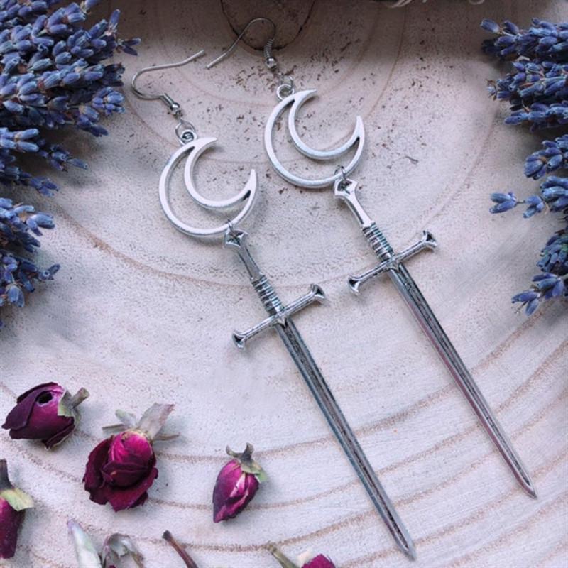 

Moon Sword Earrings Fashion Goth Witch Jewelry Women Gift 2021 New Delicate And Beautiful Crescent Wholesale Statement