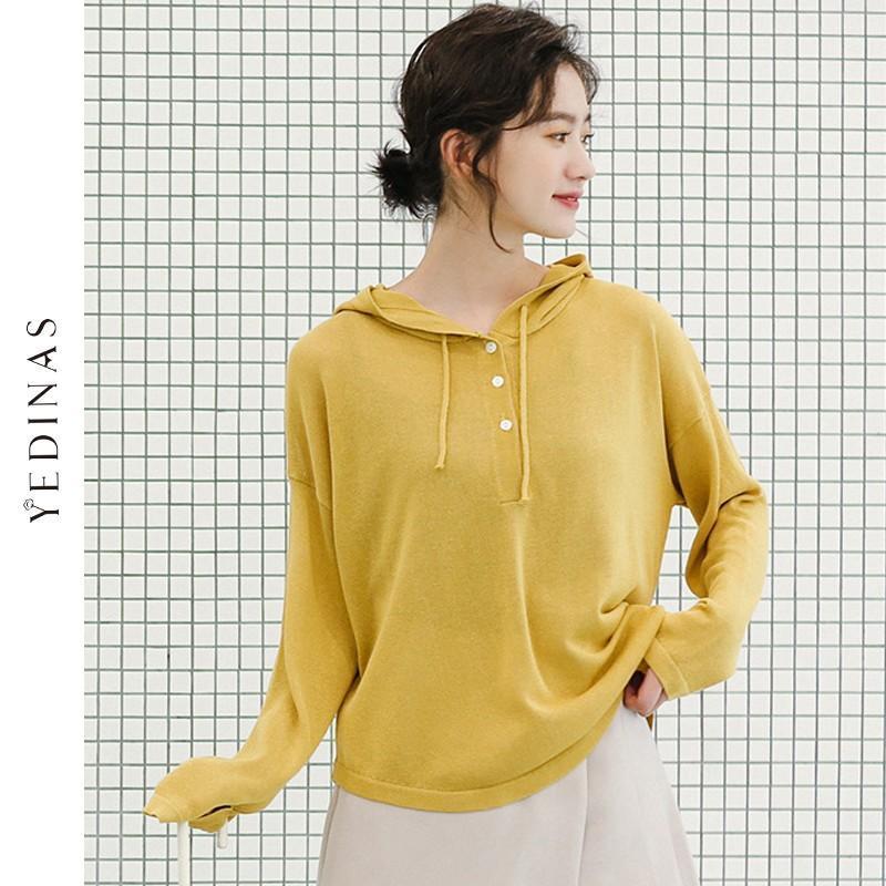 

Yedinas 2020 Autumn Women Sweater Hooded Long Sleeve Knitted Jumpers Streetwear Sweaters Female Autumn Solid Sweet Girls Tops1, Blue