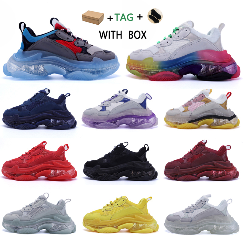 

2021 Fashion men women Casual Dad Shoes neon green Triple S 17FW Sneakers Tripler Black Pink Crystal clear sole Bottom Platform Shoes #5655, Box