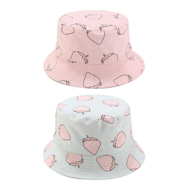 

Wide Brim Hats Women Summer Strawberry Print Bucket Hat Reversible Double Sided Fisherman Cap 2XPD, Blue