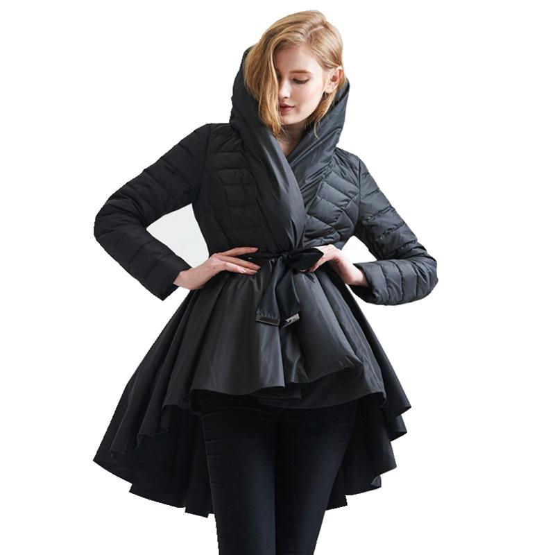 

European Women Parkas Down Coat Jacket 80% Duck Down Lady Winter Outerwear Coats LF9144, Black