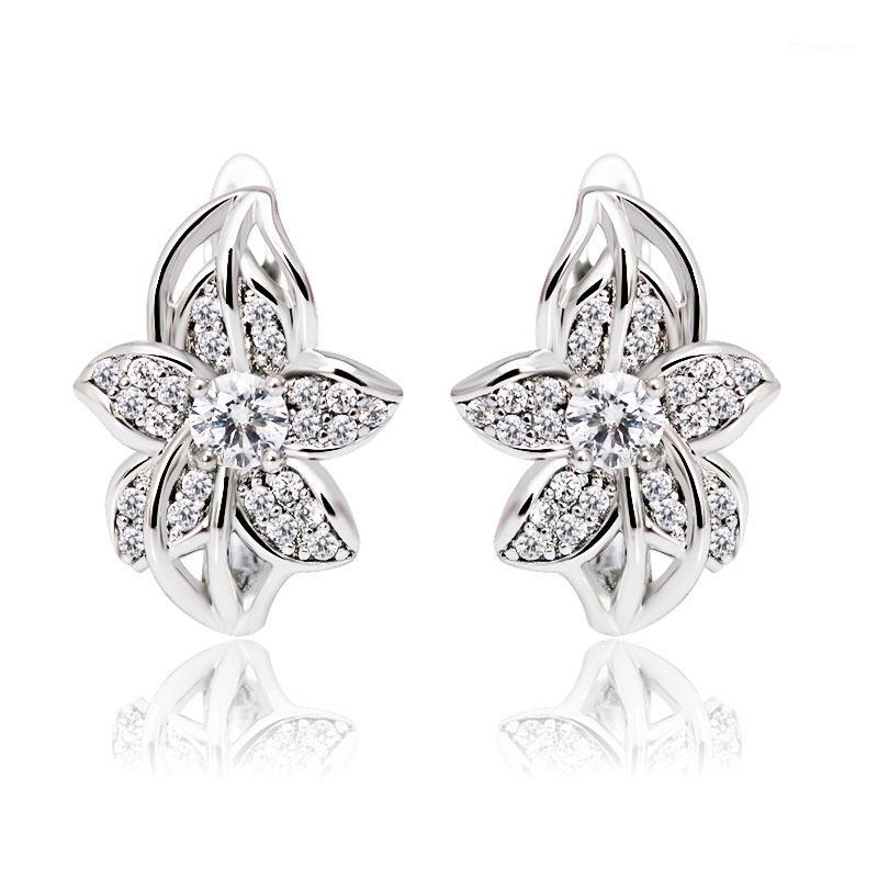 

MxGxFam Flowers ZIrcon Earrings Hoops for Women Fashion Jewelry White Gold color1