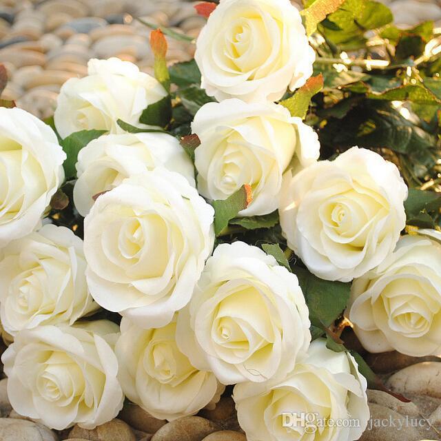 

Elegant White Artificial Silk Rose Flower Bridal Bouquet For Wedding Centerpieces Decorations Supplies, Yellow