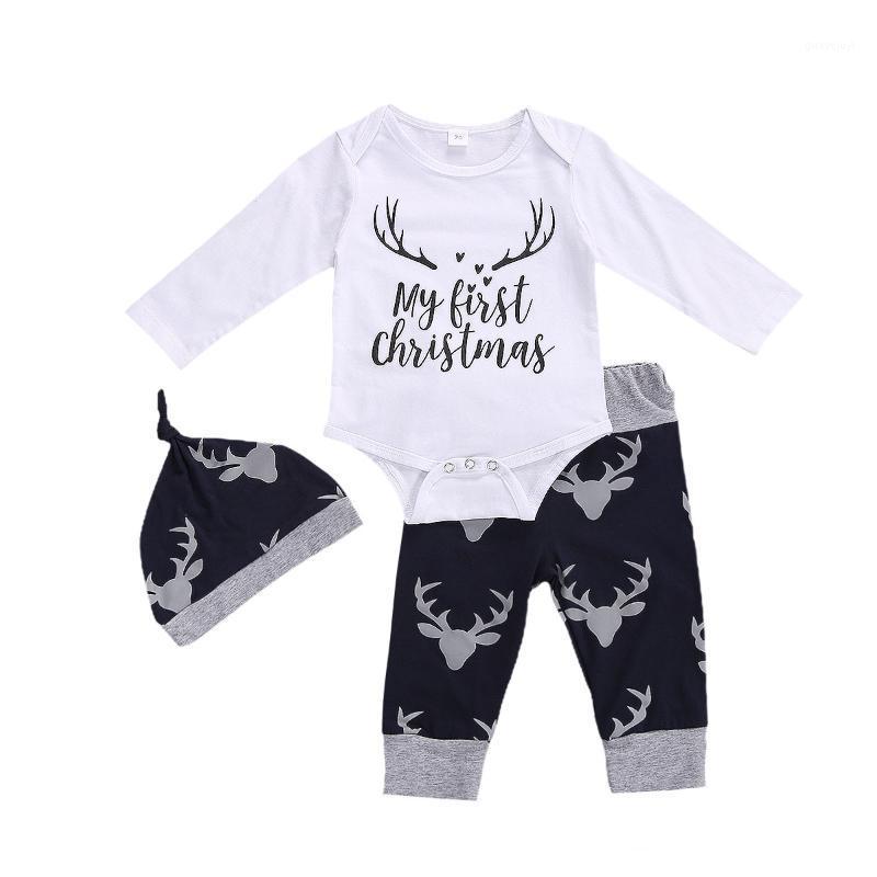 

Newborn Baby Boys Christmas Set Long Sleeve Romper Elk Pattern Pants Round Collar Wrap Hat Toddler Boy Clothes Suit 0-18M1, As pic