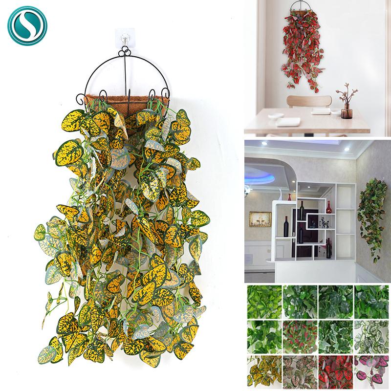 

2Pcs High-quality Silk Artificial Hanging Ivy Leaf Plants Vine Basil Leaves Home Bathroom Decoration Easter Garden Party Decor, Peanut leaves 1