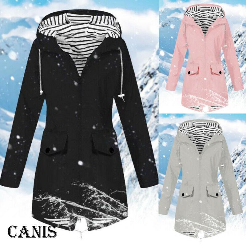 

Autumn Women Rain Coat Outdoor Ladies Casual Waterproof Hooded Raincoat Windproof Coat Warm Winter Trench Plus Size -5XL, Black
