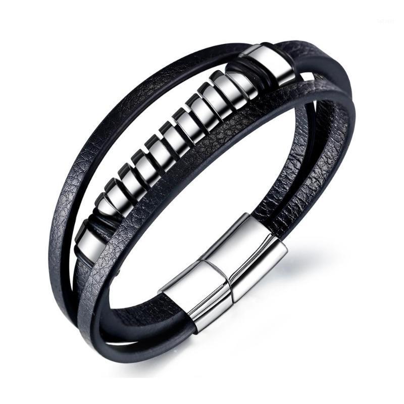 

2020 punk three layers black leather bracelet for men jewellery accessories Stainless steel buckle pulsera cuero cadeau homme1