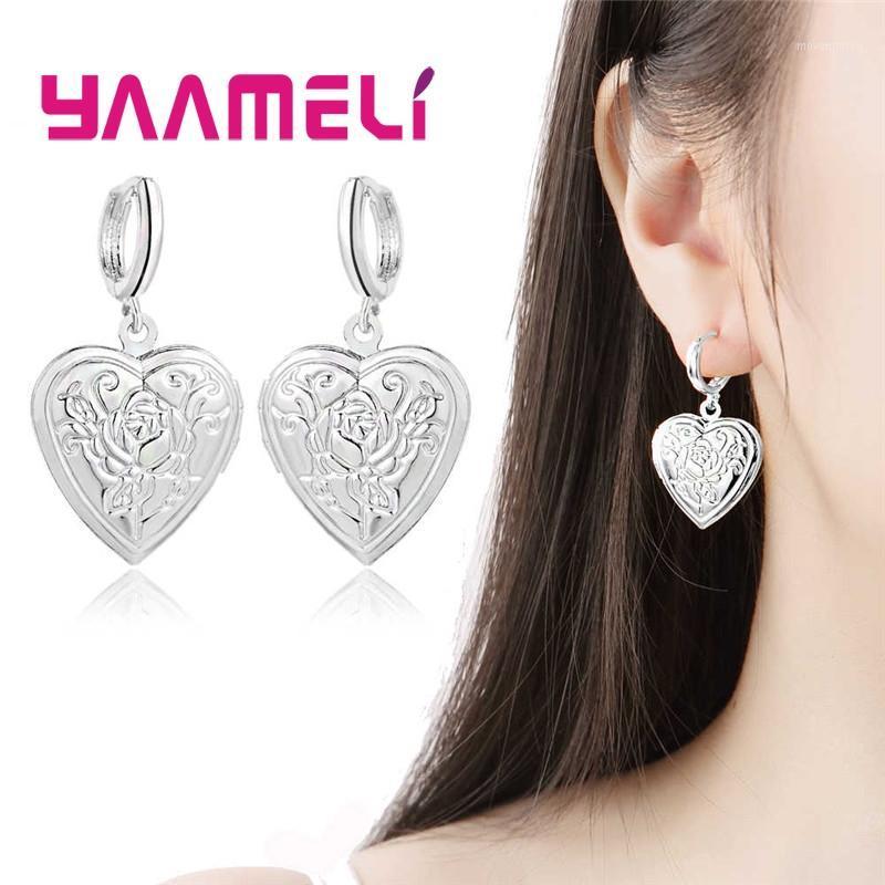 

High Quality Flower Pattern 925 Sterling Silver Earring Heart Photo Picture Frame For Women Wedding Party Gift fit Lady1