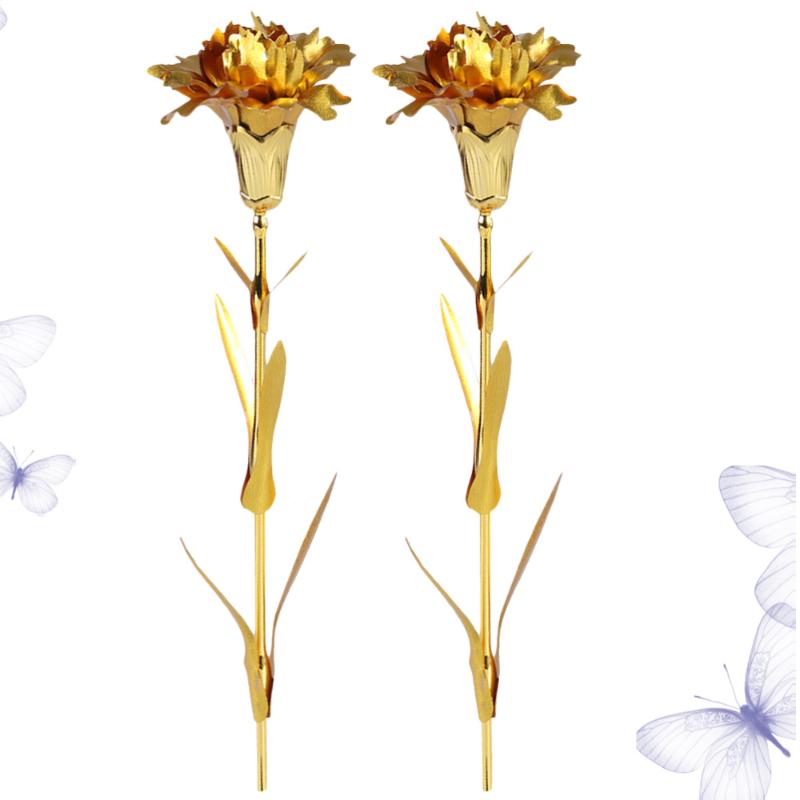 

2pcs 24K Gold Foil Carnation Decor Artificial Flower Ornament Creative Mother's Day Gift Present for Femle (Golden)