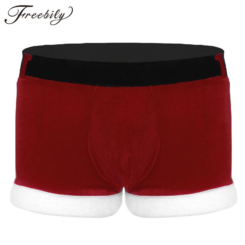 

Red Mens Soft Velvet Santa Christmas Holiday Fancy Cosplay Costume Boxer Shorts Underwear Panties, As pic