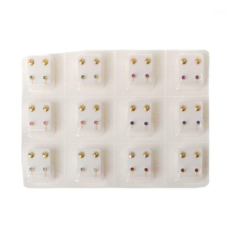 

12 Pairs Gold Ear Piercing Earrings Set Hypoallergenic Mini 3mm CZ Studs Jewelry1