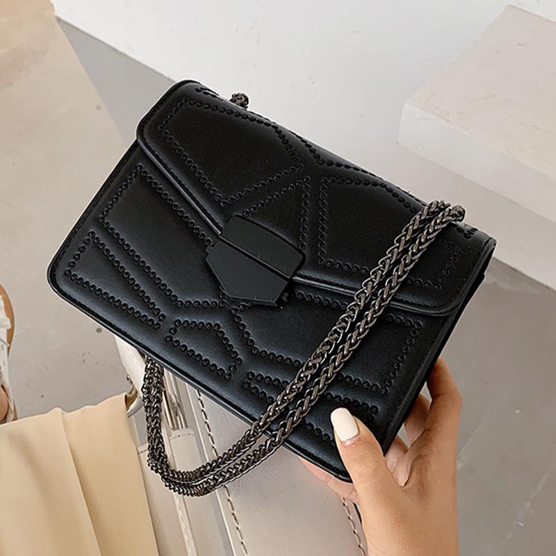 

Fashion Geometric Pattern Small Flap Bag PU Leather Shoulder Bags For Women 2021 New Ladies Crossbody Bag High Quality Handbags, Black