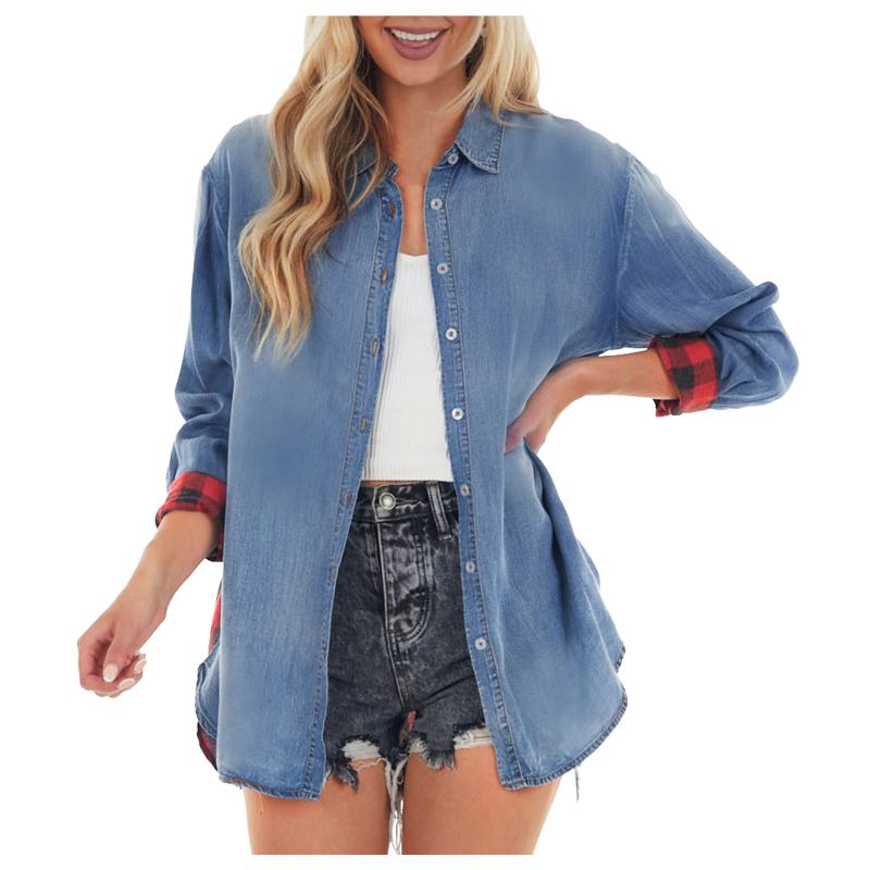 

Women's Blouses & Shirts Women Button Shirt Blouse Denim Career Solid Office Fashion Casual Long Sleeve Tops Spring Korean, White
