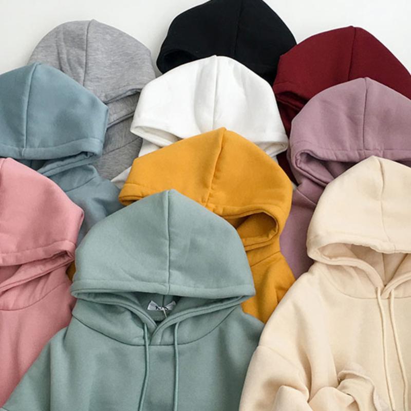 

Drawstring Hoodies Sweatshirt Women Autumn Casual Thickened Long Sleeve Loose Hooded Pullover Female Yellow Purple Cotton Tops, Black