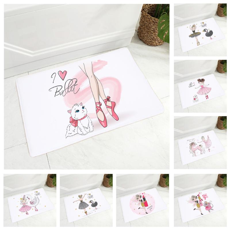 

Cute Ballet Girl Floor Mat for Children Room Mat Bedroom Non-Slip Decor Doormat Fashion Soft Flannel Dining Hall Carpet 40x60cm